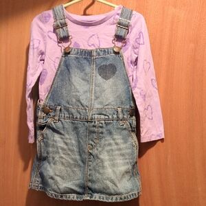 OshKosh Denim Overall Dress with Purple Heart Shirt